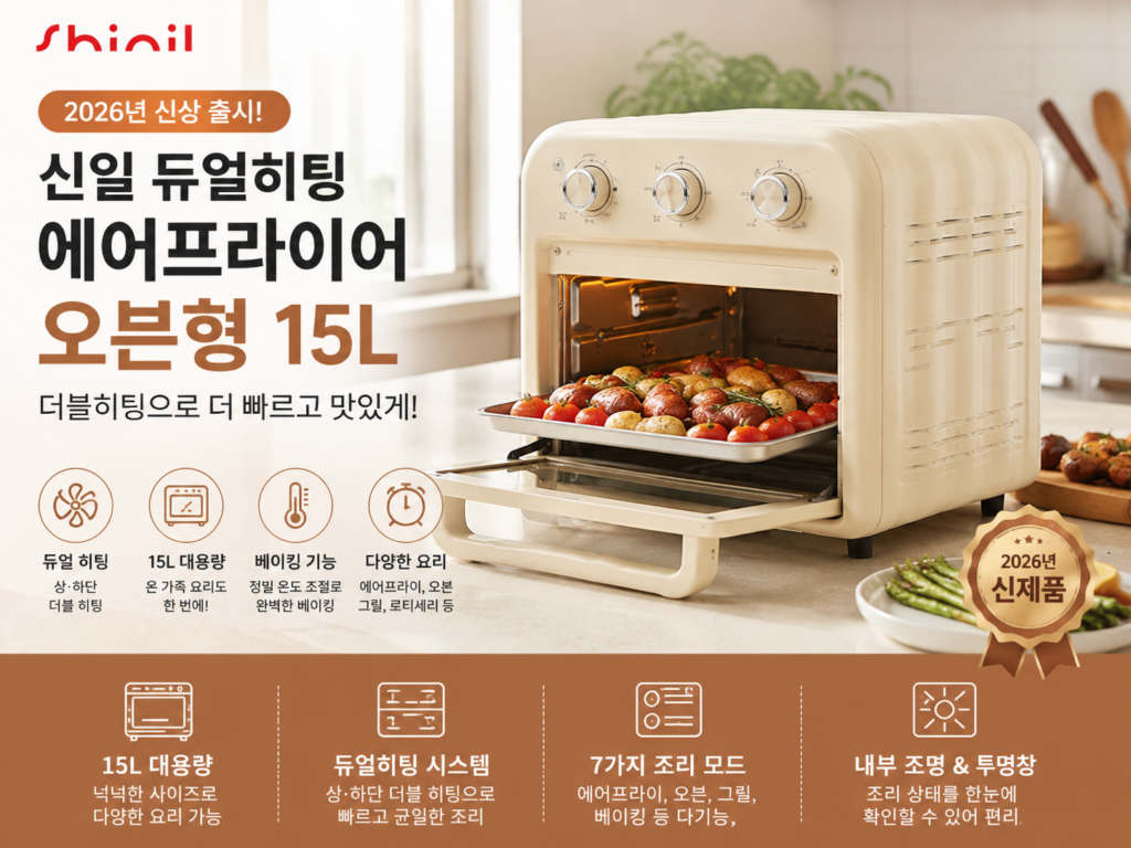 신일 듀얼히팅 오븐형 에어프라이어 15L SOV-1155IR 핵심 스펙 및 특징 정리 제품 이미지